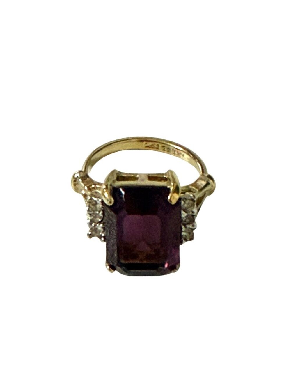 Vintage ESPO 14K GE Purple Emerald Cut Cocktail Ring Size 5 Gold Tone
